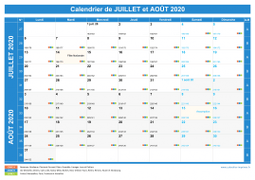 Calendrier scolaire pour Juillet et Août 2020 paysage 1