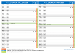 Calendrier scolaire pour Juillet et Août 2020 paysage 2