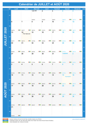 Calendrier scolaire pour Juillet et Août 2020 portrait 1