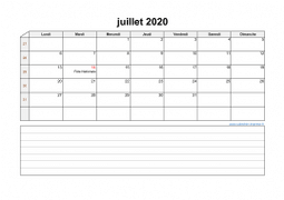 Calendrier juillet 2020 modele 07