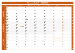 Calendrier pour les mois de Juin à Août 2020 paysage 1