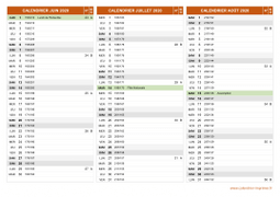 Calendrier pour les mois de Juin à Août 2020 paysage 2