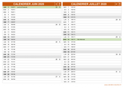 Calendrier pour les mois de Juin et Juillet 2020 paysage 2