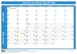 Calendrier scolaire pour Juin et Juillet 2020 paysage 1