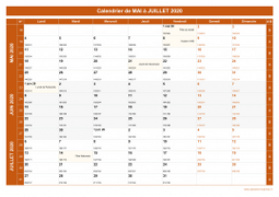 Calendrier pour les mois de Mai à Juillet 2020 paysage 1