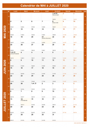 Calendrier pour les mois de Mai à Juillet 2020 portrait 1