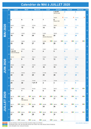 Calendrier scolaire pour Mai à Juillet 2020 portrait 1