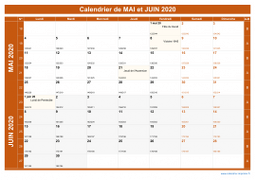 Calendrier pour les mois de Mai et Juin 2020 paysage 1
