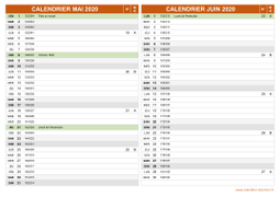 Calendrier pour les mois de Mai et Juin 2020 paysage 2
