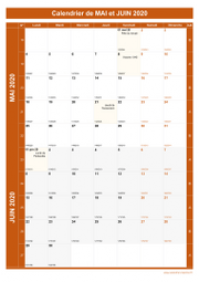 Calendrier pour les mois de Mai et Juin 2020 portrait 1