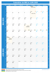 Calendrier scolaire pour Mai et Juin 2020 portrait 1