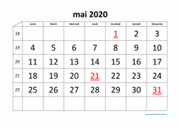 calendrier mai 2020