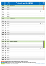 Calendrier mai 2020 portrait avec vacances, jours fériés et numéros de semaine