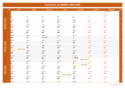 Calendrier pour les mois de Mars à Mai 2020 paysage 1