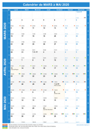 Calendrier scolaire pour Mars à Mai 2020 portrait 1