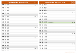 Calendrier pour les mois de Mars et Avril 2020 paysage 2