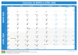 Calendrier scolaire pour Mars et Avril 2020 paysage 1