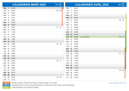 Calendrier scolaire pour Mars et Avril 2020 paysage 2