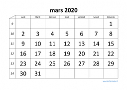 calendrier mars 2020