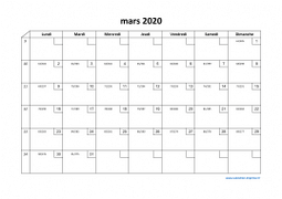 Calendrier mars 2020 modele 02