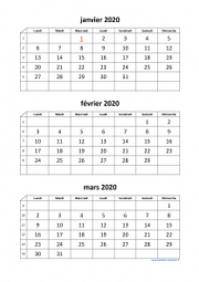 Calendrier 2020 par trimestre