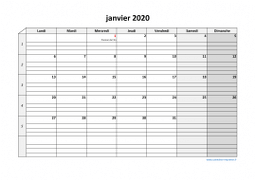 Calendrier Mensuel 2020 Modele 05