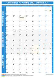 Calendrier scolaire pour Novembre 2020 à Janvier 2021 portrait 1