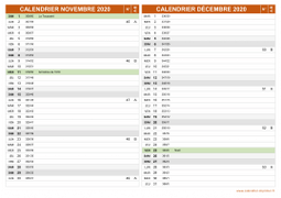 Calendrier pour les mois de Novembre et Décembre 2020 paysage 2