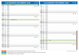Calendrier scolaire pour Novembre et Décembre 2020 paysage 2