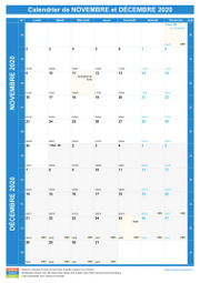 Calendrier scolaire pour Novembre et Décembre 2020 portrait 1
