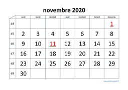 calendrier novembre 2020