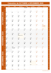 Calendrier pour les mois de Octobre à Décembre 2020 portrait 1