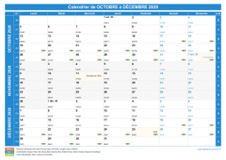 Calendrier scolaire pour Octobre à Décembre 2020 paysage 1