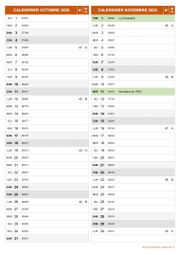 Calendrier pour les mois de Octobre et Novembre 2020 portrait 2