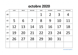calendrier octobre 2020