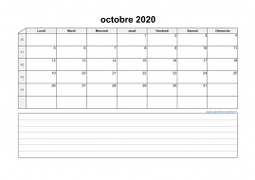 Calendrier octobre 2020 modele 07