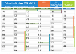 Calendrier scolaire 2020-2021 avec jours fériés à imprimer - 1er semestre