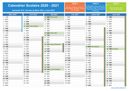 Calendrier scolaire 2020-2021 avec jours fériés à imprimer - 2nd semestre