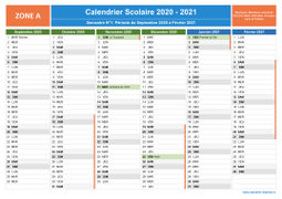 Calendrier scolaire 2020-2021 avec jours fériés - Zone A à imprimer - 1er semestre