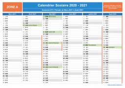 Calendrier scolaire 2020-2021 avec jours fériés - Zone A à imprimer - 2nd semestre