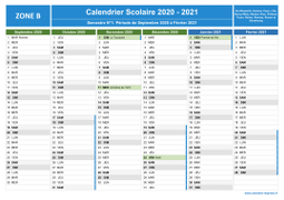 Calendrier scolaire 2020-2021 avec jours fériés - Zone B à imprimer - 1er semestre