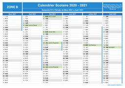 Calendrier scolaire 2020-2021 avec jours fériés - Zone B à imprimer - 2nd semestre