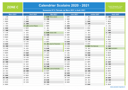 Calendrier scolaire 2020-2021 avec jours fériés de la Zone C à imprimer - 2nd semestre