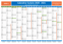Calendrier scolaire 2020-2021 avec jours fériés - Zone A à imprimer