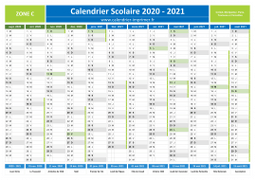 Calendrier scolaire 2020-2021 avec jours fériés - Zone C à imprimer