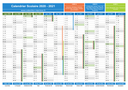 Calendrier scolaire 2020-2021 avec jours fériés à imprimer