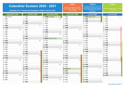Calendrier scolaire 2020-2021 avec jours fériés et numéros de semaine - Zones A-B-C - 1er semestre