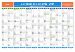 Calendrier scolaire 2020-2021 avec jours fériés et numéros de semaine - Zone A