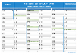 Calendrier scolaire 2020-2021 avec jours fériés et numéros de semaine - Zone B - 2nd semestre
