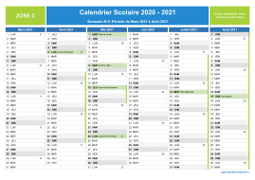 Calendrier scolaire 2020-2021 avec jours fériés et numéros de semaine - Zone C - 2nd semestre
